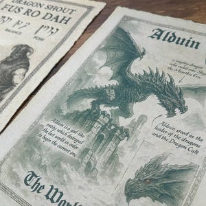 Dragon Bundle v2 - Dragon Shout and The World Eater on Vintage Cotton Parchment | Elder Scrolls Inspired Wall Art - Gamer Gift