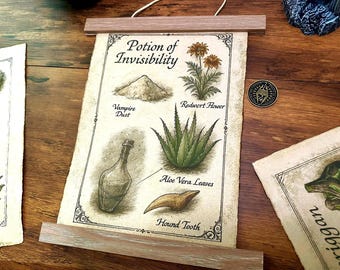 Potion of Invisibility Scroll: Elder Scrolls Skyrim Inspired Art on Vintage Cotton Parchment