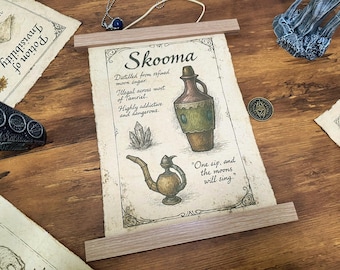 Skooma Scroll Print: Elder Scrolls Skyrim Oblivion Art on Vintage Cotton