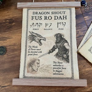 Fus Ro Dah Vintage Parchment Poster: Skyrim Elder Scrolls Art