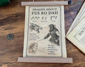 Pôster de pergaminho vintage Fus Ro Dah: Arte de Skyrim Elder Scrolls