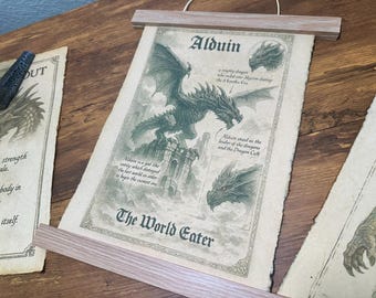 O Devorador de Mundos em Pergaminho de Algodão Feito à Mão | Arte de Parede Inspirada em Elder Scrolls | Decoração com Estampa Inspirada em Skyrim
