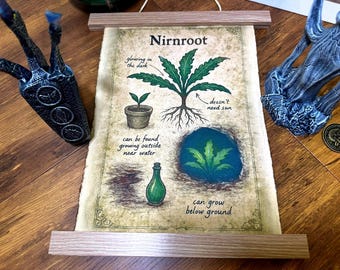 Nirnroot on Vintage Cotton Parchment | Elder Scrolls Inspired Wall Art | Skyrim Oblivion Inspired Scroll Decor