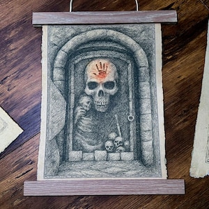 Porte noire de La Confrérie noire sur parchemin de coton fait main | Art mural inspiré d&#39;Elder Scrolls | Décoration imprimée inspirée de Skyrim