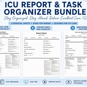 Nurse Report Sheet Bundle | ICU, New Grad & General Nursing Report Sheets | Shift Task Checklist | Nursing Brain Sheet | Printable