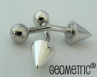 Modern Cufflinks - Solid 925 Sterling Silver - Accessories For Men Groom Father Guys Women  - Triangle Spike (701a)