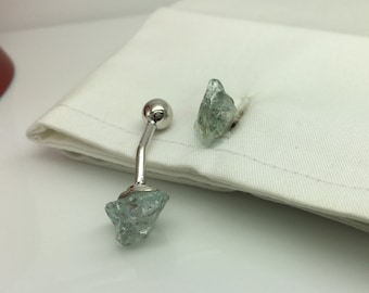 Rough cut aquamarine gemstone cufflinks, blue gemstone cufflinks, gifts for him, wedding cufflink, March birthstone, 430BA