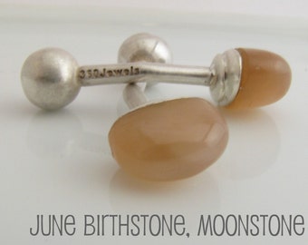 Moonstone Cufflinks 18K Gold Plated - Solid 925 Sterling Silver - Personalized Khaki Brown Gemstone June Birthstone (430YM)