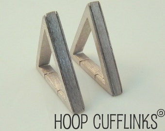 Triangle Hoop Silver Cufflinks - For Men or Groom - Personalizable and Engravable - Geometric (705a)