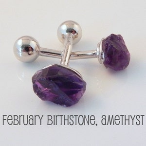 Cufflinks, detonated violaceous space rock cufflink, natural amethyst gemstone cufflink, 925 sterling silver, February birthstone,  430PA