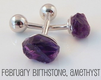 Cufflinks, detonated violaceous space rock cufflink, natural amethyst gemstone cufflink, 925 sterling silver, February birthstone,  430PA