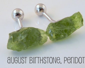 Gemstone Cufflinks Green Peridot  -White Gold Plated over 925 Silver - Personalized Accessories August Birthstone (430GP or 410GP)