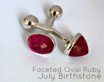 Cufflinks, cranberry crush cufflinks, natural ruby gemstone cufflinks, faceted ruby cufflinks, 925 sterling silver, July birthstone, 410RB