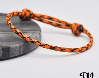 Orange and Black Camoflague Paracord Bracelet Beachy Surfer Style Adjustable Bracelet Minimalist Sliding Knot Sailor Rope Bracelet Giftable