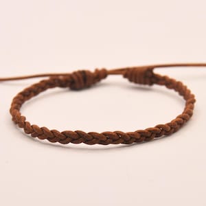 Minimalist Kangaroo Leather Bracelet With Adjustable Sliding Knot Adjustable Bracelet Braided Bracelet Brown Leather Boho Beach Surfer Style