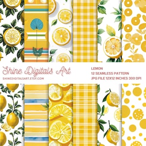 Zitrone Nahtloses Muster | Frische Zitrus-Digital-Papier für Sommer Handwerk, Stoff & Dekor