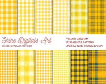 Yellow Gingham Seamless Pattern, Cheerful Summer Picnic Design, Bright Checkered Background