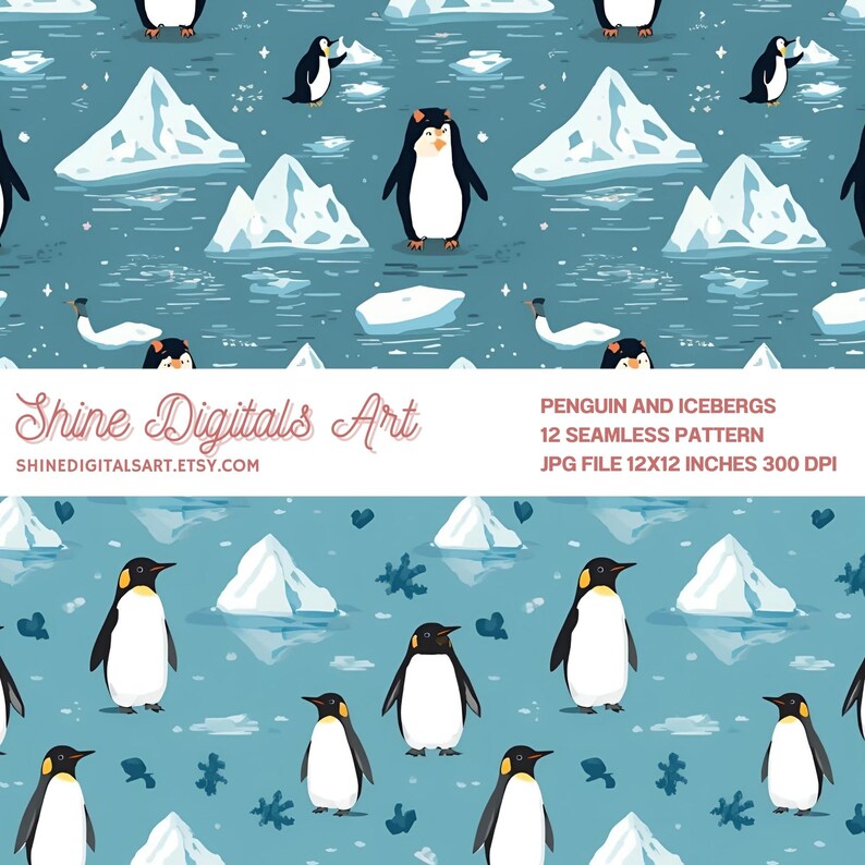 Penguins and Icebergs Seamless Pattern, Arctic Minimal Style, Winter ...