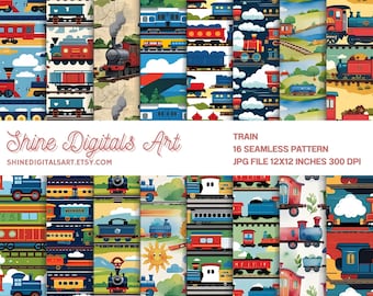 Modèle sans couture de train | Motif répétitif de locomotive et de voie ferrée | Contexte numérique des transports