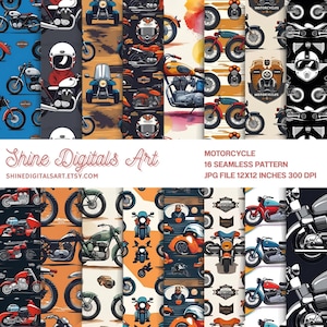 Motorcycle Seamless Pattern | Biker Motorbike Repeat Design | Racing & Adventure Digital Background