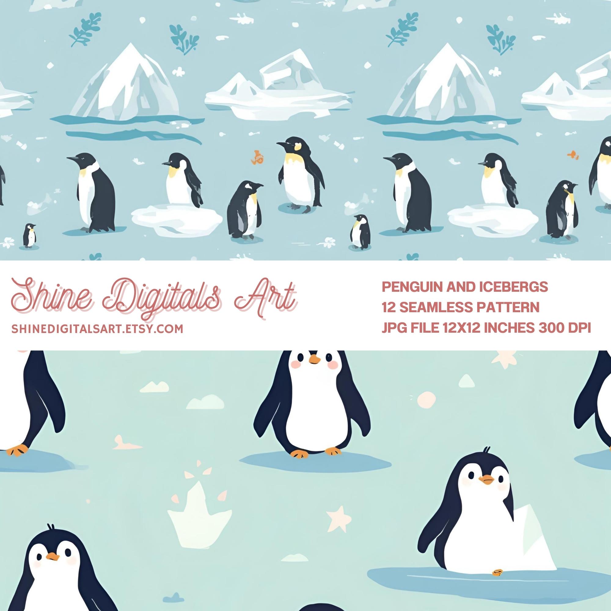 Penguins and Icebergs Seamless Pattern, Arctic Minimal Style, Winter ...