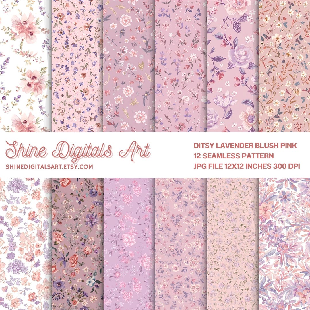 Ditsy Floral Lavender Blush Pink Seamless Pattern, Digital Pack Paper ...