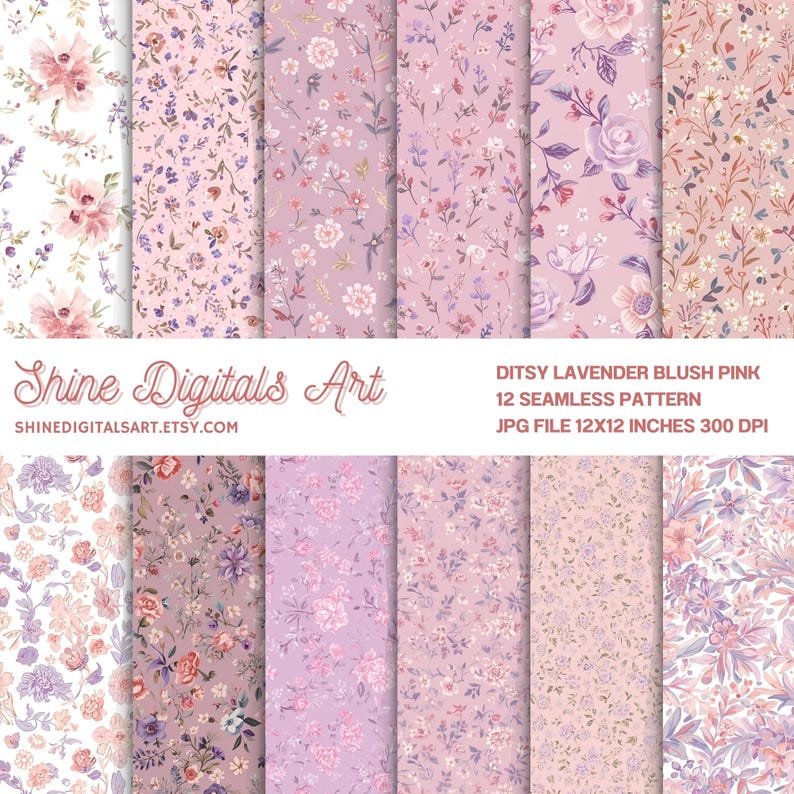 Ditsy Floral Lavender Blush Pink Seamless Pattern, Digital Pack Paper ...
