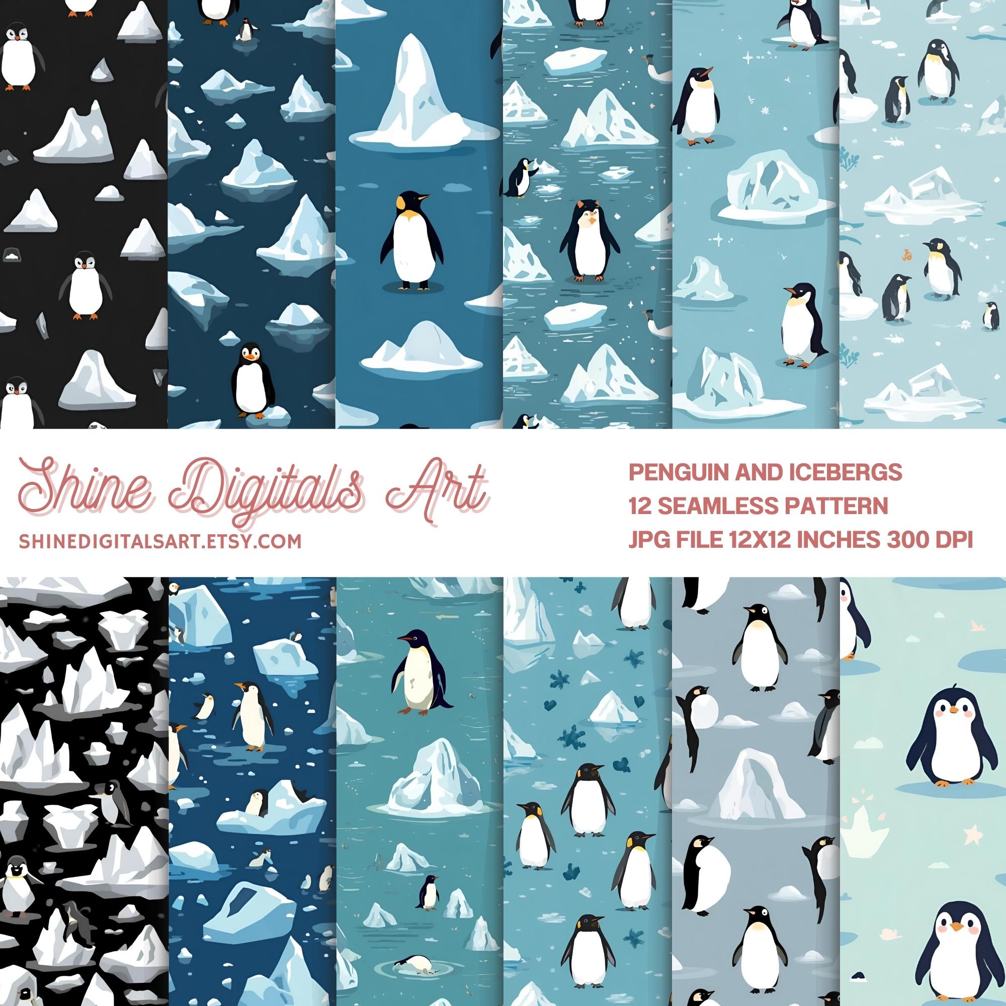 Penguins and Icebergs Seamless Pattern, Arctic Minimal Style, Winter ...