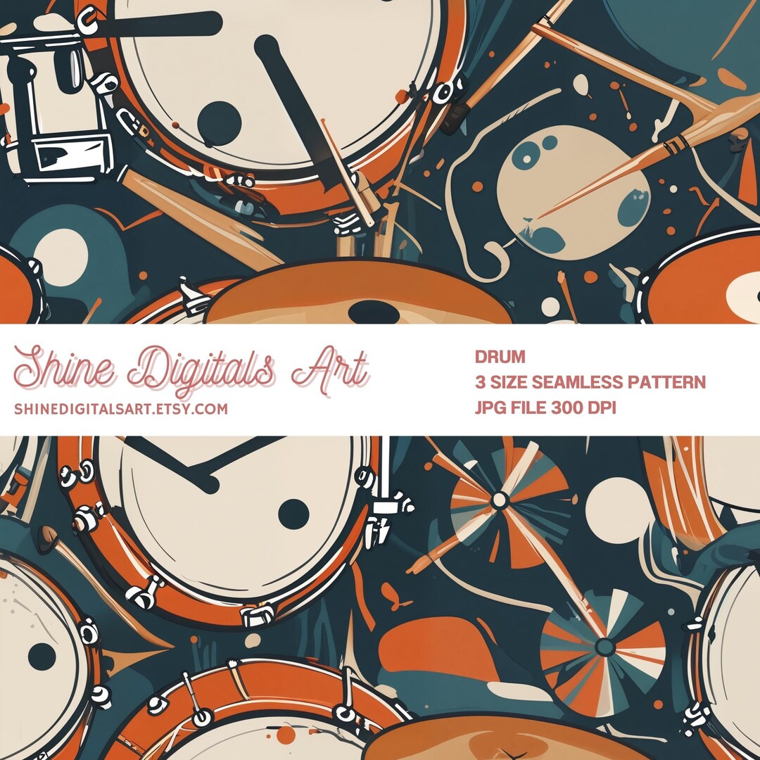 Drums Repeat Pattern Drum Seamless Pattern, Music & Percussion Digital Design, Musical ...