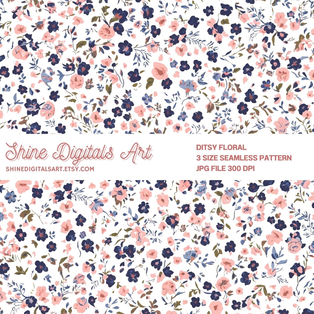 Ditsy Floral Seamless Pattern, Navy Blush Pink, Digital Paper (JPEG) - Etsy