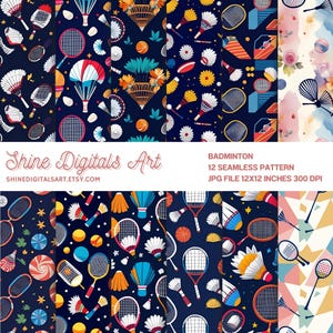 Diseño digital sin costuras de bádminton, volante y raqueta para tela, manualidades deportivas y decoración de fiestas.