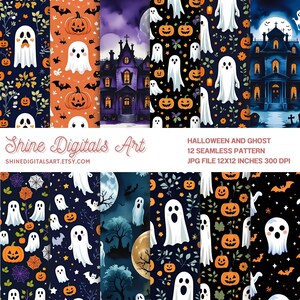 Halloween Ghost Seamless Pattern, Spooky Digital Design for Crafts, Fabric & Party Decor