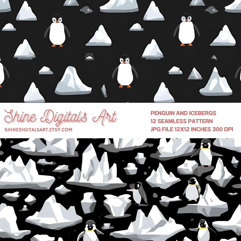Penguins and Icebergs Seamless Pattern, Arctic Minimal Style, Winter ...