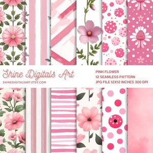 Pink Flower Seamless Pattern | Blush Floral Digital Paper for Fabric, Scrapbooking & Stationery