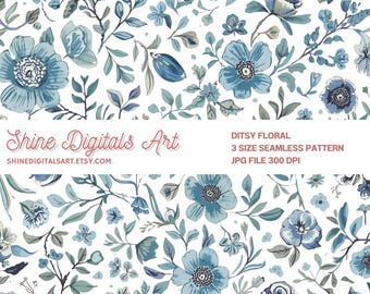 Carta digitale con motivo floreale blu polvere, motivo senza cuciture, piccoli fiori per tessuti, scrapbooking e cancelleria