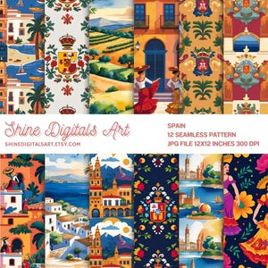 Spain Seamless Pattern | Spanish Culture, Landmarks, and Traditional Icons Design