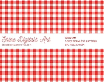 Red and White Gingham Seamless Pattern, Classic Picnic Digital Paper, Retro Kitchen Fabric Design