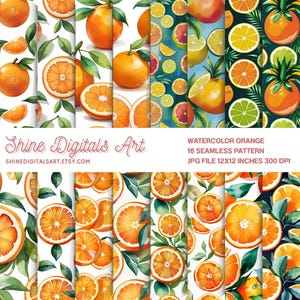 Zitrus Orange Nahtloses Muster | Frisches Obst Digitales Papier | Aquarell-Orange-Muster für Scrapbooking, Stoff und Sublimation