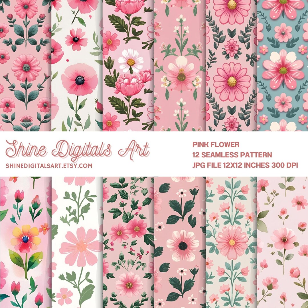 Pink Flower Seamless Pattern, Blush Floral Digital Paper for Fabric ...