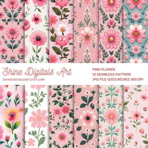 Pink Flower Seamless Pattern | Blush Floral Digital Paper for Fabric, Scrapbooking & Stationery