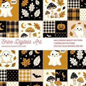 Halloweenpumpa och spöke sömlöst mönster, höstlapptäcke, läskigt spöke