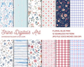 Floral Seamless Pattern: Pink and Blue Pastel Ditsy Flowers, Digital Paper, INSTANT DOWNLOAD