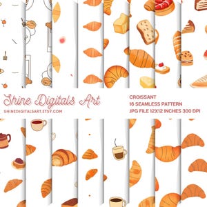 Croissant Seamless Pattern | French Pastry Digital Paper | Watercolor Breakfast Pattern for Fabric, Stickers & Sublimation