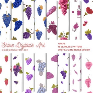 Watercolor Grape Seamless Pattern: Vineyard Digital Paper (12x12in JPEG, 300 DPI)