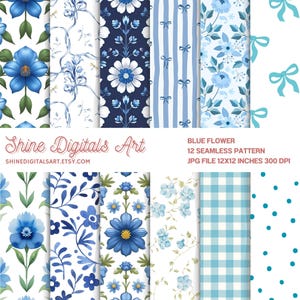 Blaue Blume Musterdesign | Elegantes Blumen-Digital-Papier für Stoff, Scrapbooking & Kunsthandwerk
