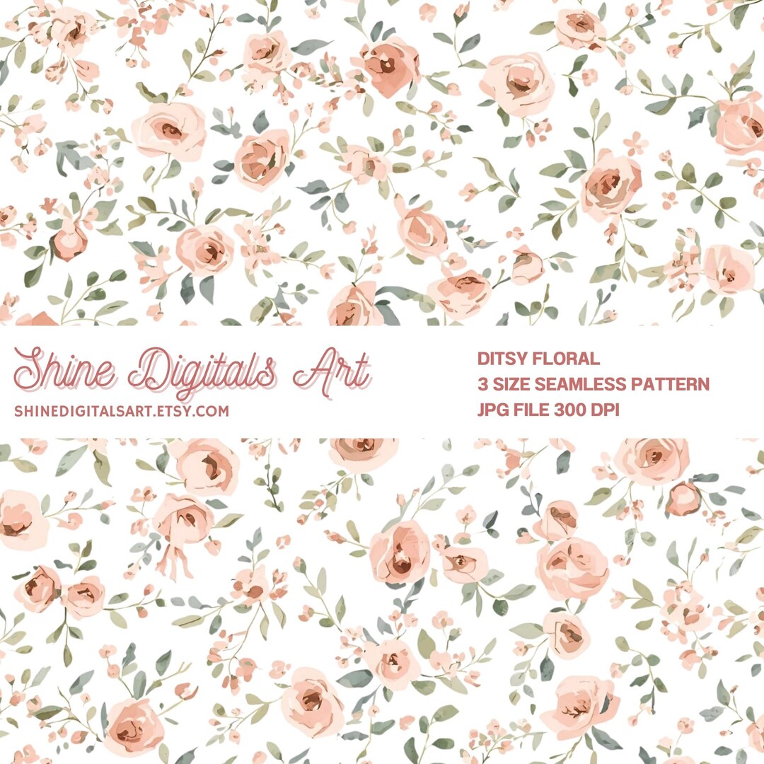 Ditsy Floral Seamless Pattern, Blush Pink Sage Green Print (digital ...
