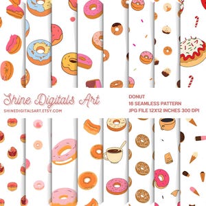 Cute Donut Seamless Pattern | Kawaii Pastry Digital Paper | Sweet Dessert Background for Fabric, Stickers, and Sublimation Projects