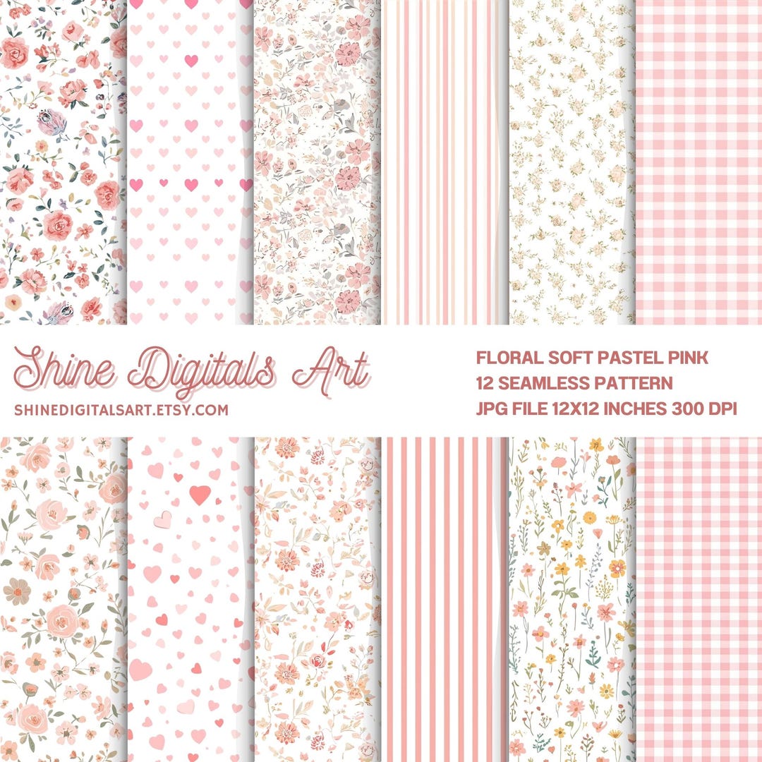 Floral Seamless Pattern: Soft Pastel Pink Ditsy Flowers, Digital Paper ...