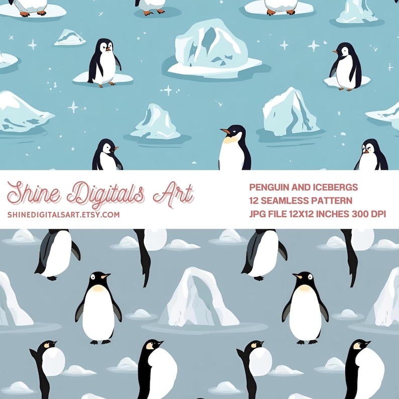 Penguins and Icebergs Seamless Pattern, Arctic Minimal Style, Winter ...