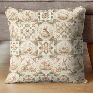 Wzór patchworkowy z królikiem, papier cyfrowy Cottagecore Bunny Quilt Block, możliwość natychmiastowego pobrania zdjęcie 7